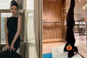 奚梦瑶发博晒健身房倒立图