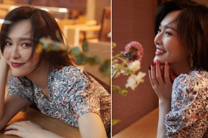 唐嫣春日写真优雅甜美 复古泡泡袖碎花裙少女满满