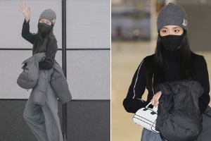 BLACKPINK金智秀从巴黎返韩 戴毛线帽眼泛笑意