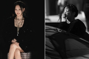 JENNIE巴黎时装周头排看秀 编发造型场外送飞吻