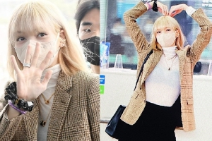 Lisa新冠痊愈后金发造型现身机场