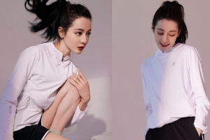 迪丽热巴着运动装搭高马尾活力满满