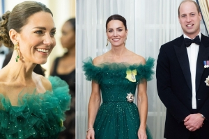 凯特王妃一袭绿色礼服大秀香肩锁骨