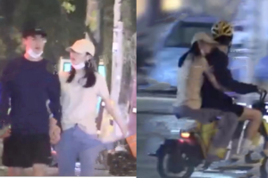 杨玏王玉雯街头散步十指紧扣好甜蜜