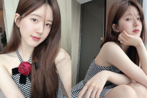 赵露思穿格纹裙露香肩美腿温柔迷人