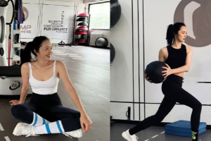 姚晨晒健身照纤腰腿长身材曲线完美