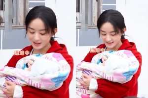 赵丽颖《幸福到万家》片场哄娃