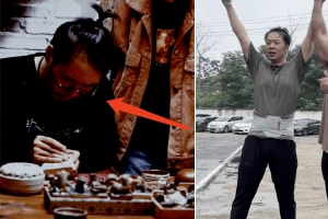 杜海涛雕刻“囍”字木章 近照暴瘦快认不出