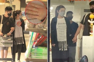 Selina与男友牵手看展逛超市 戴情侣对戒好甜蜜