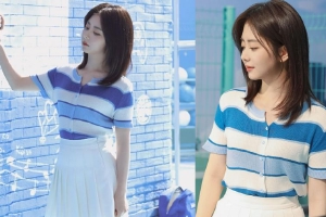 谭松韵蓝白色调穿搭侧颜温柔知性