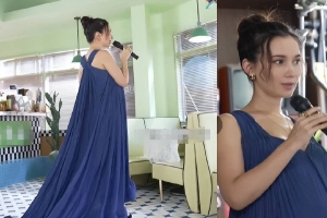 卢靖姗挺7月孕肚唱歌感慨没发挥好