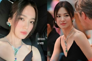 宋慧乔巴黎出席晚宴 穿黑色露肩礼服华丽优雅