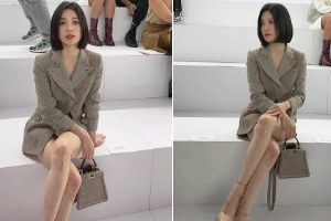 宋慧乔巴黎时装周看秀 一头短发配套装大秀美腿