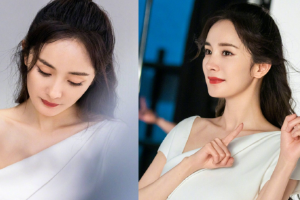 杨幂v领白裙气质迷人 微卷长发温柔优雅