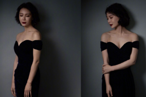 陈数一袭黑色抹胸开衩长裙大秀好身材