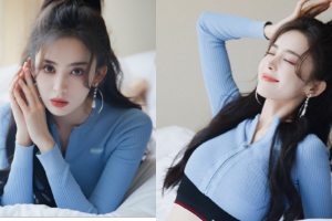 娜扎波浪卷发搭夸张耳饰温柔可人