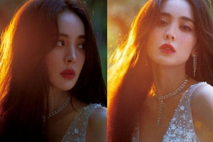 娜扎穿深V长裙红唇长发光影大片绝美