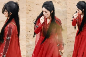 赵丽颖《与凤行》红袍战损妆路透