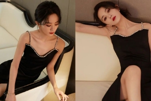 赵丽颖露精致锁骨开叉长裙迷人