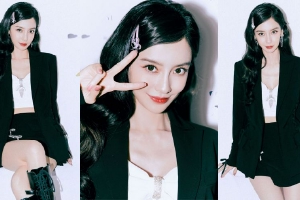 Angelababy甜酷风格大片秀白皙美腿