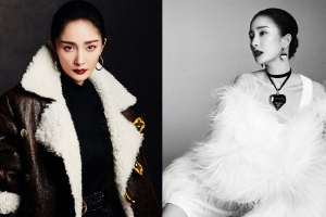 杨幂利落盘发搭白色皮草气场全开