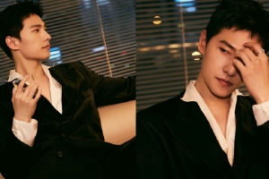 杨洋v领黑色西服套装慵懒不失贵气