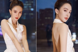 金晨露背白色蕾丝裙尽显优雅大气