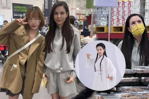 李若彤逛超市生图穿运动套装双腿纤细