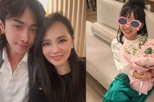 伊能静感恩节与哈利合影小米粒捧花可爱