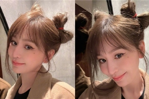 王心凌近照扎蝴蝶结丸子头超可爱