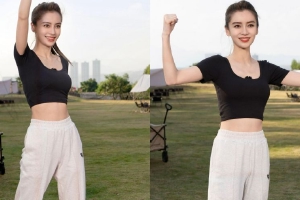 杨颖最新运动风写真秀优越腹肌好阳光