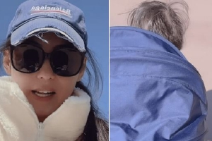 张柏芝推儿童车逛游乐场