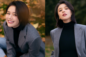 马思纯穿条纹西装帅气十足