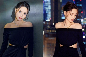 阿娇着一字肩长裙腰肢纤细