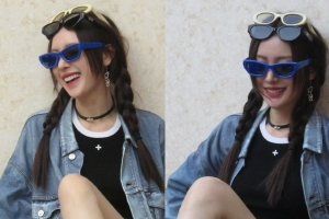 张天爱扎双麻花辫甜酷俏皮