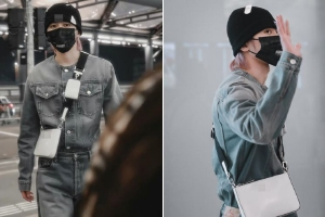 蔡徐坤牛仔套装出发米兰时装周