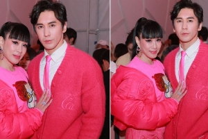 钟丽缇张伦硕夫妇出席时装秀亲密合照