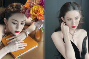 古力娜扎黑色深V长裙造型惊艳