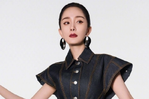 杨幂低盘发造型搭配夸张耳饰气场全开