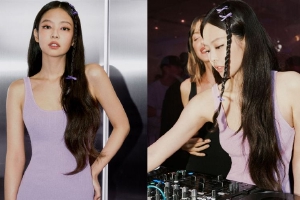 JENNIE穿紫色吊带裙秀身材