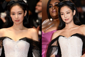 JENNIE白色抹胸公主裙优雅大方