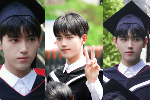 陈飞宇拍毕业照穿学士服帅气清新