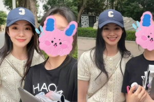 刘浩存回母校探望老师 与同学合影笑容清甜