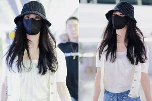 刘诗诗出发巴黎高定时装周 白T搭牛仔裤清爽