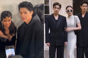 刘昊然背头造型看秀酷帅 与CardiB PP等合影