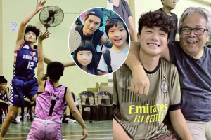 曹格儿子Joe参加篮球赛微卷发笑容阳光