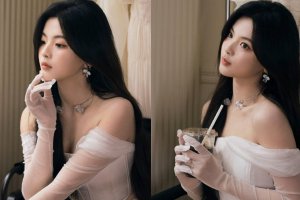 杨超越公主风套装贵气明媚 秀完美锁骨