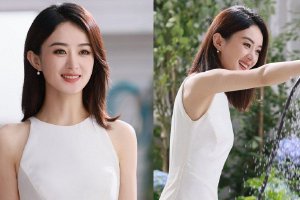 赵丽颖工作室晒纯白长裙拍摄花絮