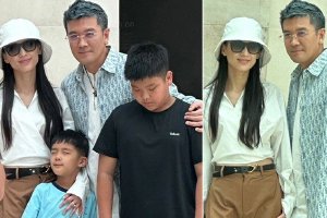 杨子黄圣依带两个儿子逛大英博物馆