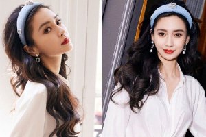 Angelababy穿白色衬衫裙秀美腿